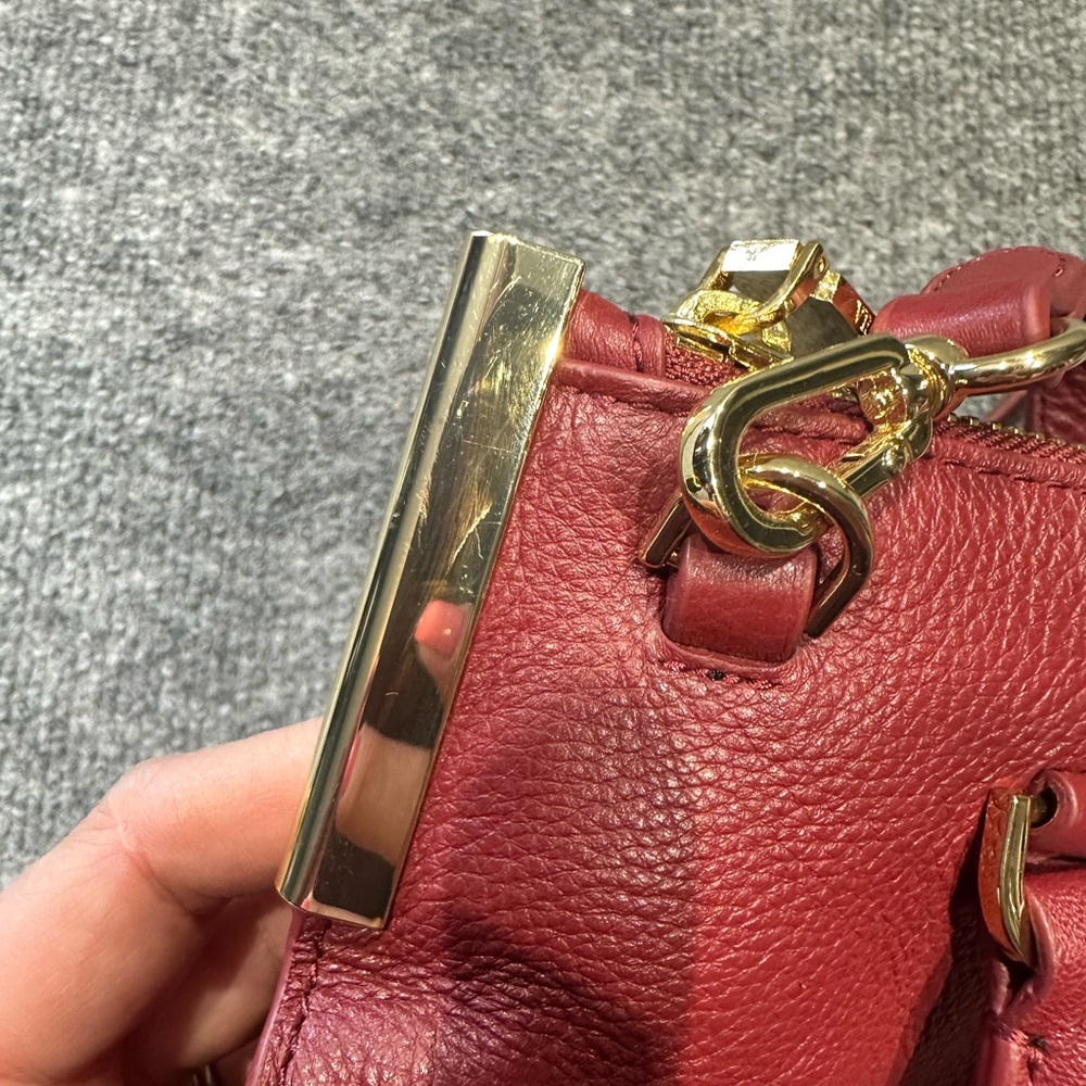 Vince Camuto Deep Red Pebbled Leather Satchel with Detachable Strap PO0129 - Picture 14 of 15